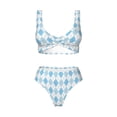 thumbnail image 4 of Daiia Blue and White Squares Women's Bikini Set Two Piece Swimsuit High Waisted Bikini Adjustable Straps Bikini Perfect for Beach, Pool, and Summer Vacation-Large, 4 of 9