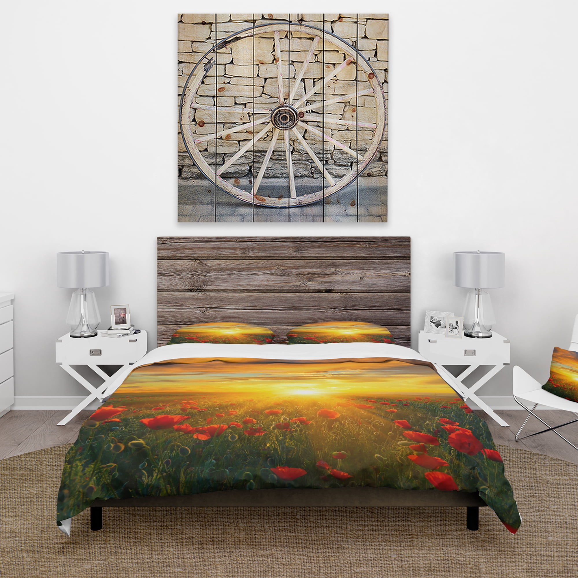 Designart 'Bright New Day Over Poppy Fields' Cabin & Lodge Duvet Cover Set