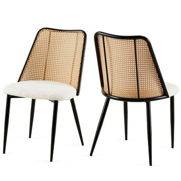 Off White Rattan Dining Chairs Set Of 2, Chairs With Natural Cane Back Chairs for Dining Room & Kitchen