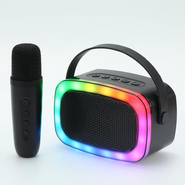 IQ Sound IQ-908K Mini altavoz Bluetooth Karaoke con micrófono inalámbrico, luces RGB envolventes, cambio de voz divertido en diseño recargable, compacto y portátil, regalo ideal para niños y adultos (