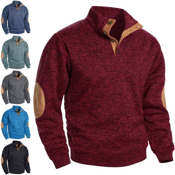 Zysthvn Lightweight Sweatshirts for Men Long Sleeve Casual Pullover Winter Mens Sweatshirts Loose Color Block Button Stand Collar Tops