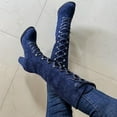 thumbnail image 6 of Womens Vintage Lace up Rider Boots Retro Knee High Moto Riding Boots Chunky Stacked Heels Round Toe Biker Booties, 6 of 8