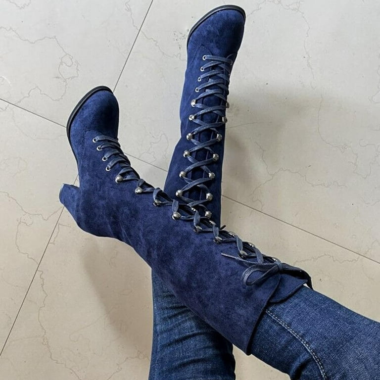 Tawop Girls Black Boots,Fashion Large Size Pants Boots Autumn Long Tube  Thick Heel Shoes Boots Retro Knight Boots White Gogo Boots Black Platform  Boots 