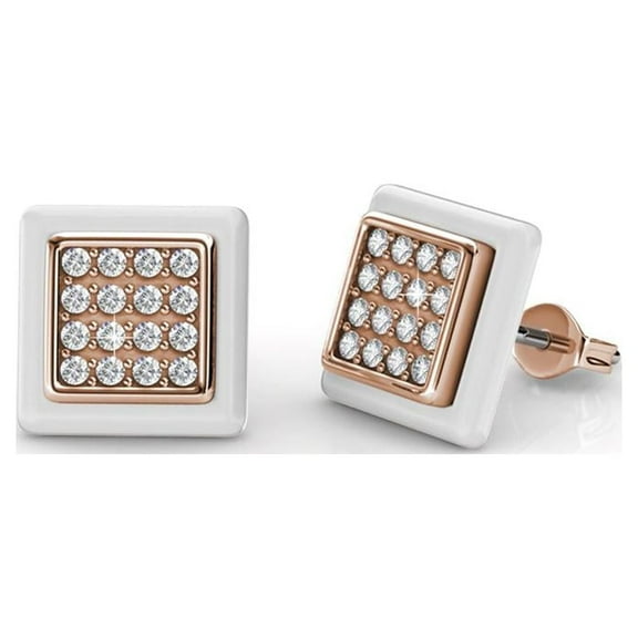 Cate & Chloe Kennedi Brass Stud Earrings with Ceramic Halo and Swarovski Crystals