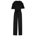 thumbnail image 3 of Ladies Cold Shoulder Jumpsuit Elegant Sexy V Neck Romper Ruffle Sleeve Wide Leg Dungarees High Waist Summer Overalls Party Wedding Work Playsuit, 3 of 5
