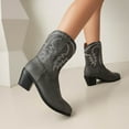 thumbnail image 4 of Womens Wide Mid Calf Cowboy Riding Boots Size Zipper Casual Leather Pointed Toe Cowgirl Dress Short Boots, 4 of 7