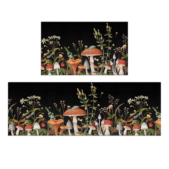 Mushroom Kitchen Mat Set of 2 Non Slip Thick Kitchen Rugs and Mats for Floor Comfort Standing Mats for Kitchen Decor, 17"x47" 17"x28"