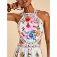 thumbnail image 3 of Multicolor Floral Print Tie-Up Halter Maxi Dress For Women, Summer Ruffle Sleeveless Dress, 3 of 8