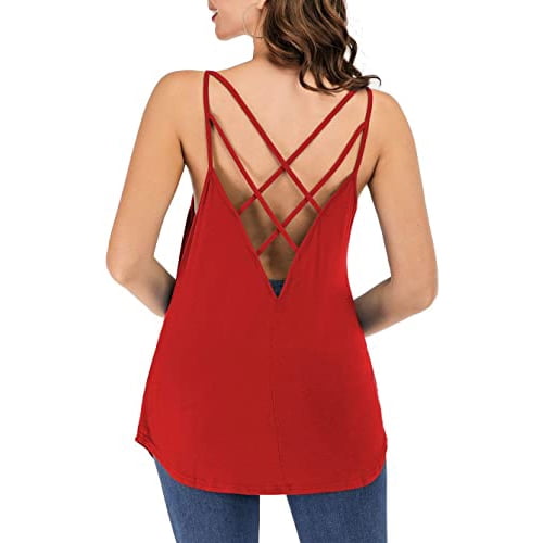 Womens Cute Criss Cross Back Tank Tops Loose Hollow Out Camisole Shirt 