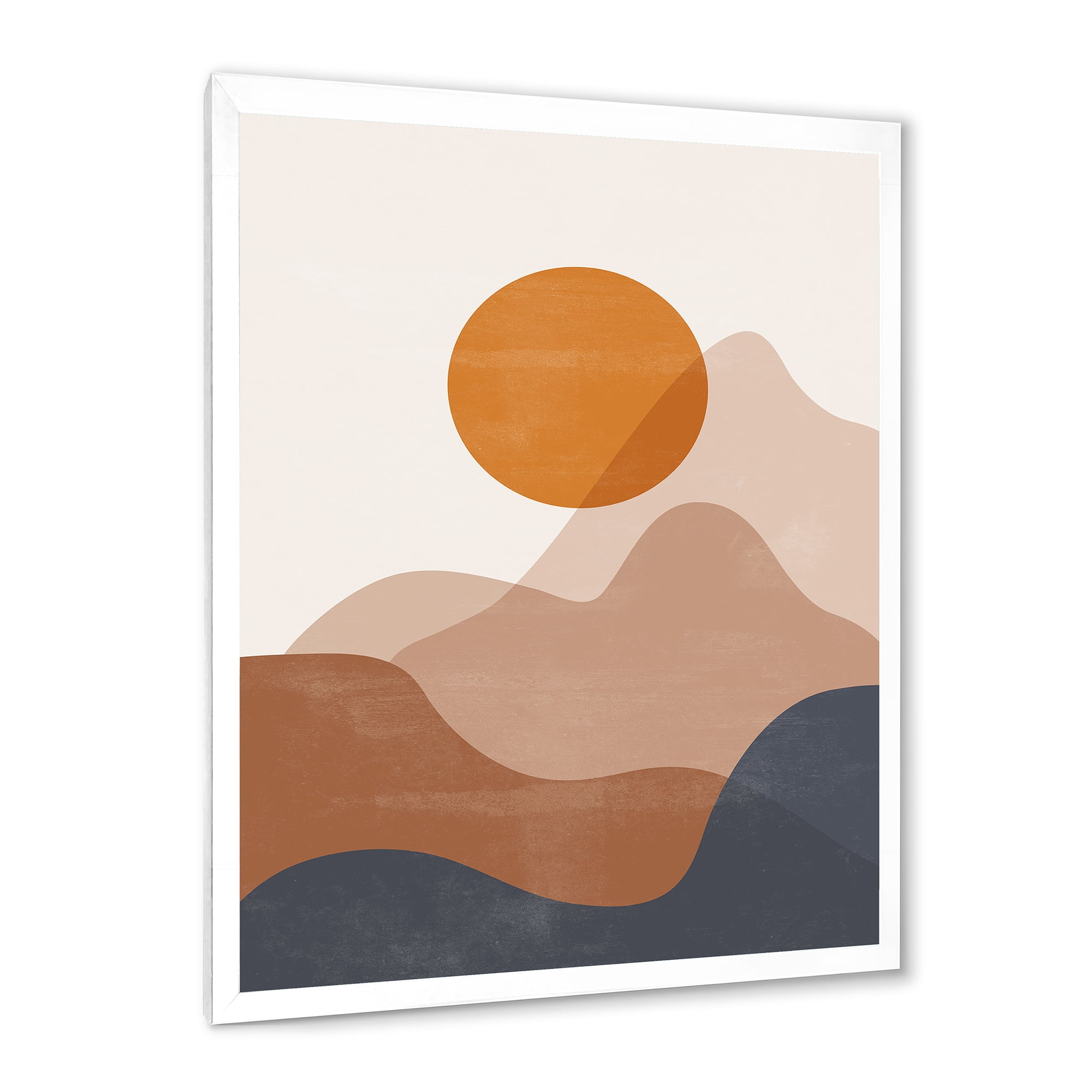 Designart 'Abstract Earth Toned Mountains With Red Moon II' Modern Framed Art Print