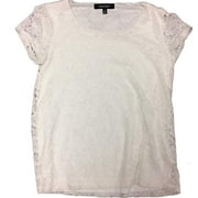 Ellen Tracy Womens Lace Detail Overlay Short Sleeve Shirt Top! (Medium, Chalk)