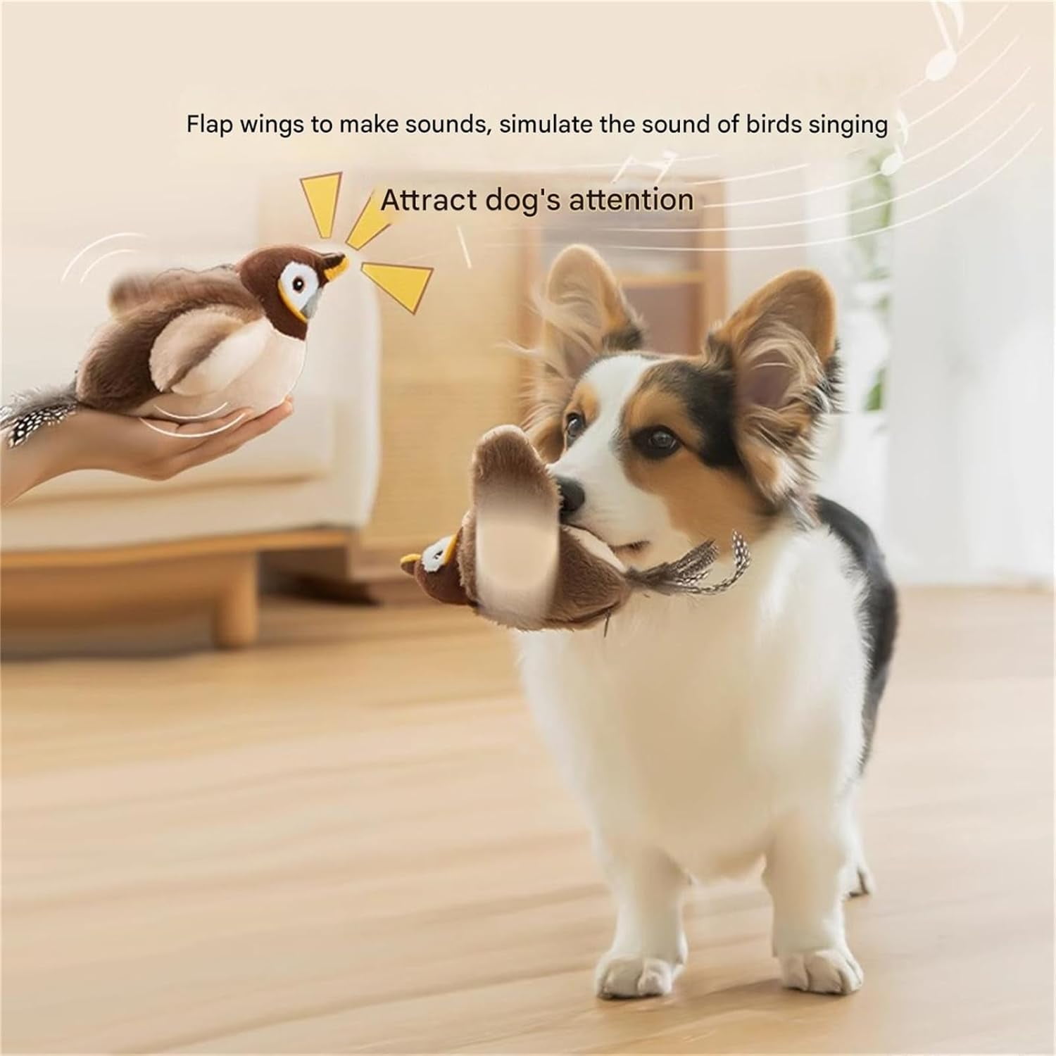 The Mellow Dog Calming Sparrow, Calming Sparrow Toy with Chirping Sound, Interactive Chirping Flapping Bird Toy with Removable Shell, Dogs Cat with Removable Shell (3pcs)