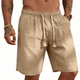 thumbnail image 2 of Sewkxo Men's Linen Shorts Casual Elastic Waist Drawstring Summer Beach Vacation Golf Shorts with Pockets,Beige XL, 2 of 4