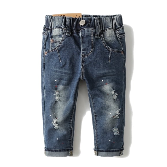 KIDSCOOL SPACE Pantalon en Denim Déchiré à Anneau en D pour Bébé Fille Garçon Petit Enfant, 4-5 Ans