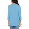 thumbnail image 4 of Otntypg Womens Collared Ruched V Neck 3/4 Sleeve Shirts Business Casual Tops Loose Work Blouses Trendy Solid Color Flowy Dressy Tunic Shirt Light Blue L, 4 of 6