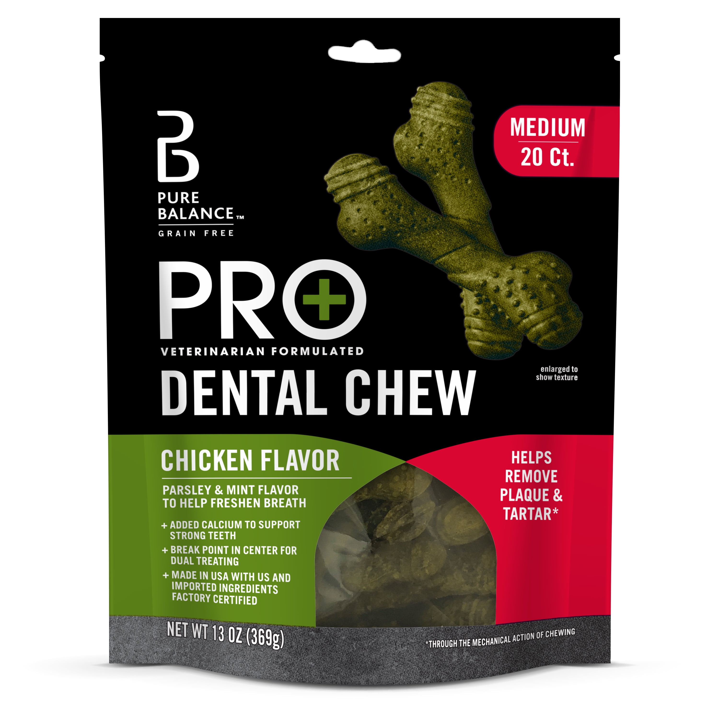Pure Balance Pro+ Dental Chews for Dogs, Chicken Flavor, 20 Count, Medium