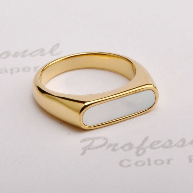 Anillo de acero de titanio de estilo europeo y americano de estilo retro con diseño de fritilaria blanca y acero de titanio, anillo geométrico de concha con temperamento francés para mujer