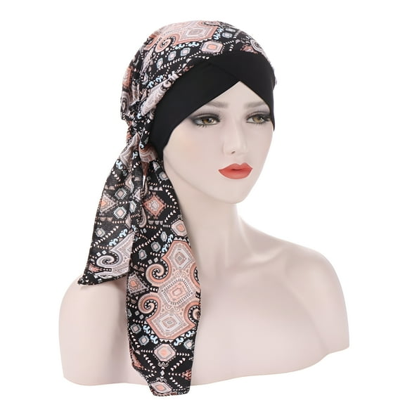TELOLY Women Chemo Cancer Sleep Scarf Hat Cap Boho Pre-Tied Hair Cover Wrap Turban Headwear Bandana Hair Loss