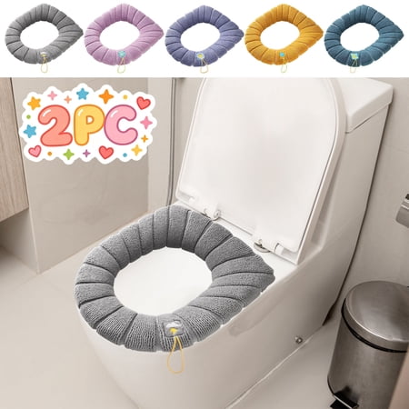 FEOLGEHLY 2PCS Knitted Warm Toilet Seat Cover Household Toilet Mat Thick Soft Toilet Seat Covers Odor Resistance And Durability Fits Securely 17.32 x 14.17 in Under 5$ (Purple)