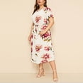 thumbnail image 2 of U.Vomade Robe pour Femme Grande Taille Été Plage Taille à Bande Robe à Manches Courtes Col Ras du Cou Oversize Robes Décontractées, 2 of 7