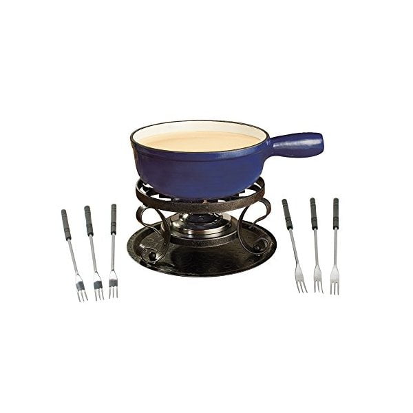 Swissmar KF-66518 Lugano 2-Quart Cast Iron Cheese Fondue Set, 9-Piece, Deep Blue by Swissmar