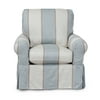 36” Blue and Off-White Seashore Striped Fabric Slipcovered Swivel Rocking Chair