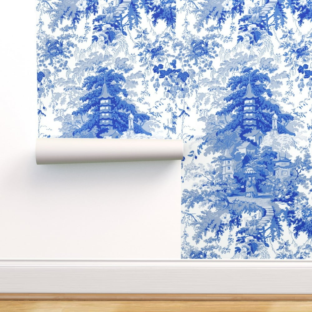 Peel-and-Stick Removable Wallpaper Blue And White Chinoiserie Toile
