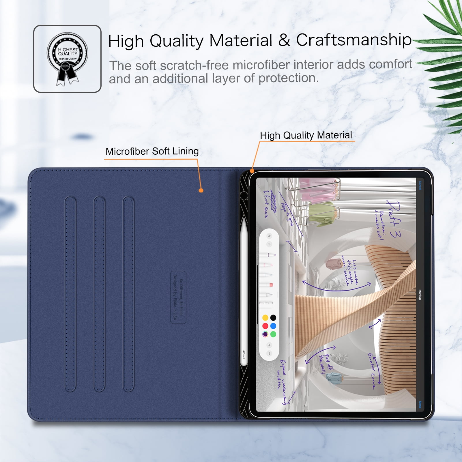 Fintie Folio Case w/ Pocket for iPad Pro 12.9 (2021/2020/2018) - Multi-Angle Smart Stand Cover w/Pencil Holder, Auto Sleep/Wake for iPad Pro 12.9" 5/4th/3rd Generation
