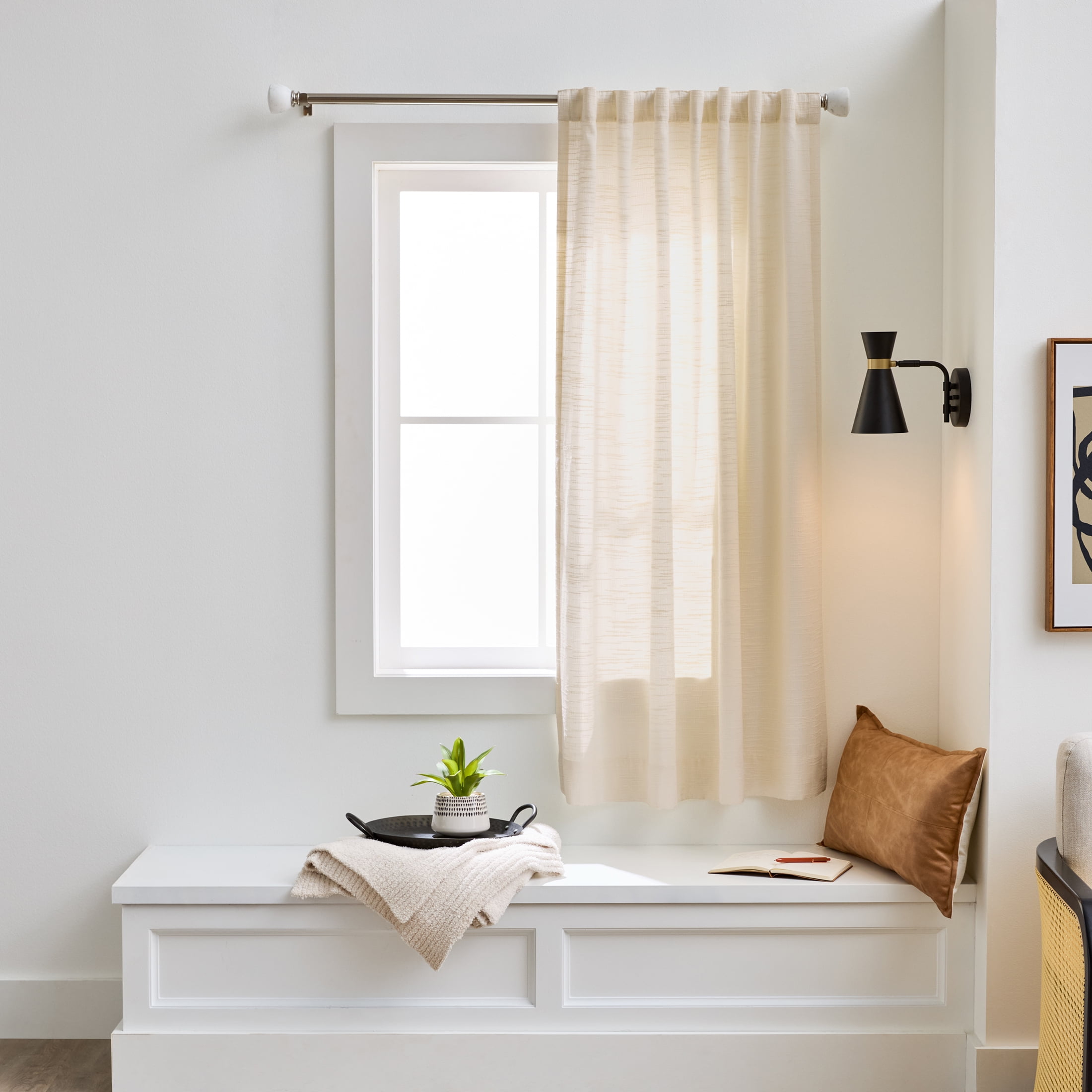 Better Homes & Gardens Textured Solid Chenille Light Filtering Single Curtain Panel, Ivory, 50"W x 63"L