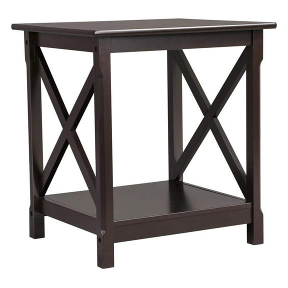 DyGTyX End Table with Storage Shelf in Classic X-Design, 2 Tier Strong Sofa Side Table for Living Room, 18" D x 20" W x 22" H Inches, Sturdy Pine Wood Legs, Dark Coffee