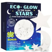 LUMOSX Glow in The Dark Stars for Ceiling - Stars from Recycled Materials w/Bonus North Star, Moon & Constellation E-Book | 220 pcs Ceiling Stars for Ceiling Decorations for Kids Room Decor