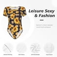 thumbnail image 4 of Fotbe Vintage Black White Plaid Sunflowe Body de Mujer con Cuello Redondo y Mangas Cortas, Sin Mangas Ajustado, Suave, Cómodo y Básico-Large, 4 of 7