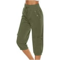 thumbnail image 4 of LEEYNEER Womens Cargo Capris with Pockets Casual Drawstring High Waist Straight Leg Loose Fit Cropped Sweatpants Summer Workout Joggers S-5XL, 4 of 5