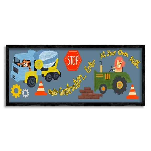 Stupell Industries Under Construction Boy's Room Transportation Painting Black Framed Art Print Wall Art, 24 x 10