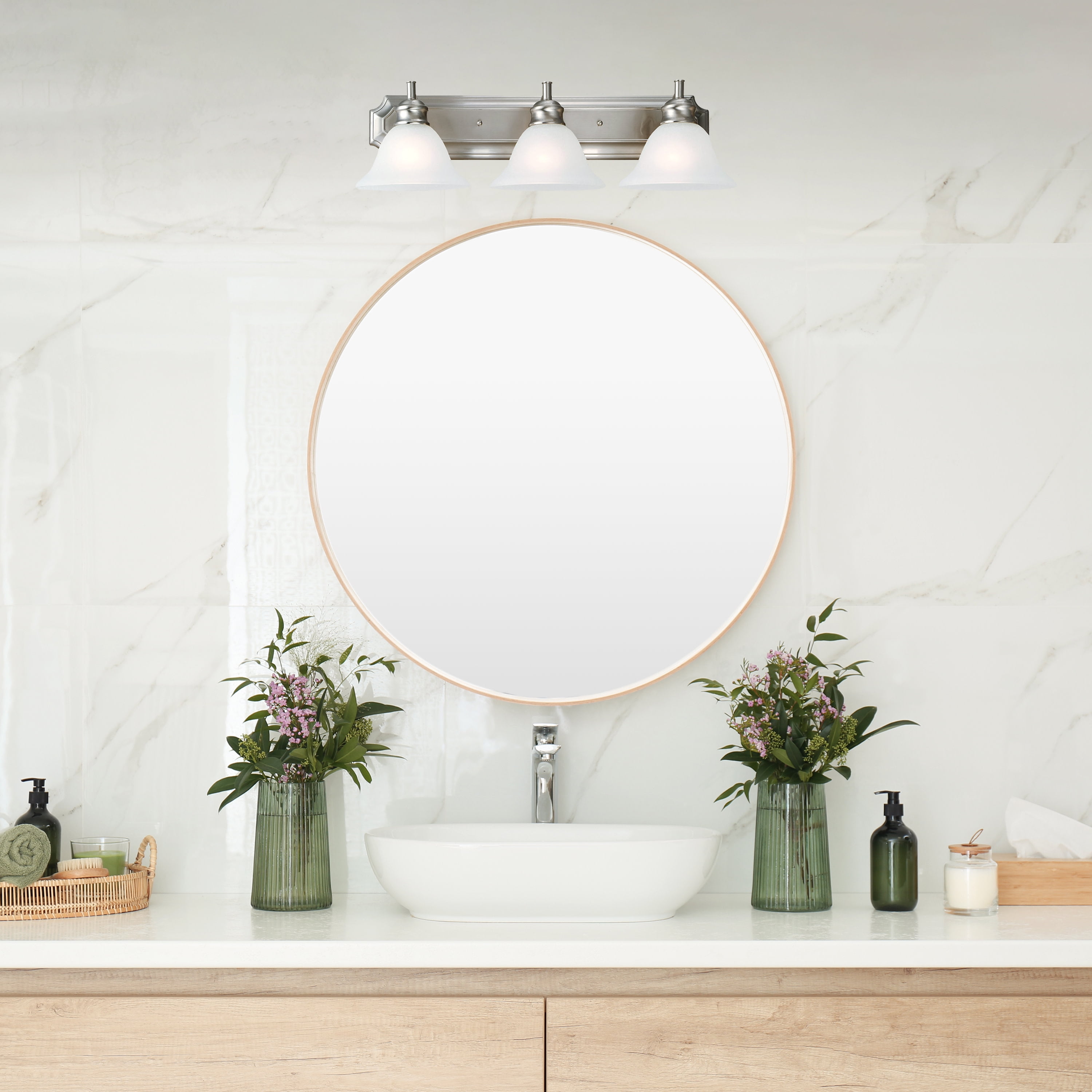 Design House 510263 Bristol Vanity Light Dimmable with Frosted Glass for Above Bathroom Mirror, Satin Nickel, 3-Light