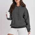 thumbnail image 4 of DondPO Essentials Hoodie Hoodies for Women Women's Solid Color Zipperless Long Sleeved Pullover Hooded Sweater Zip Up Hoodie Women Sweatshirt for Women Dark Gray L, 4 of 5