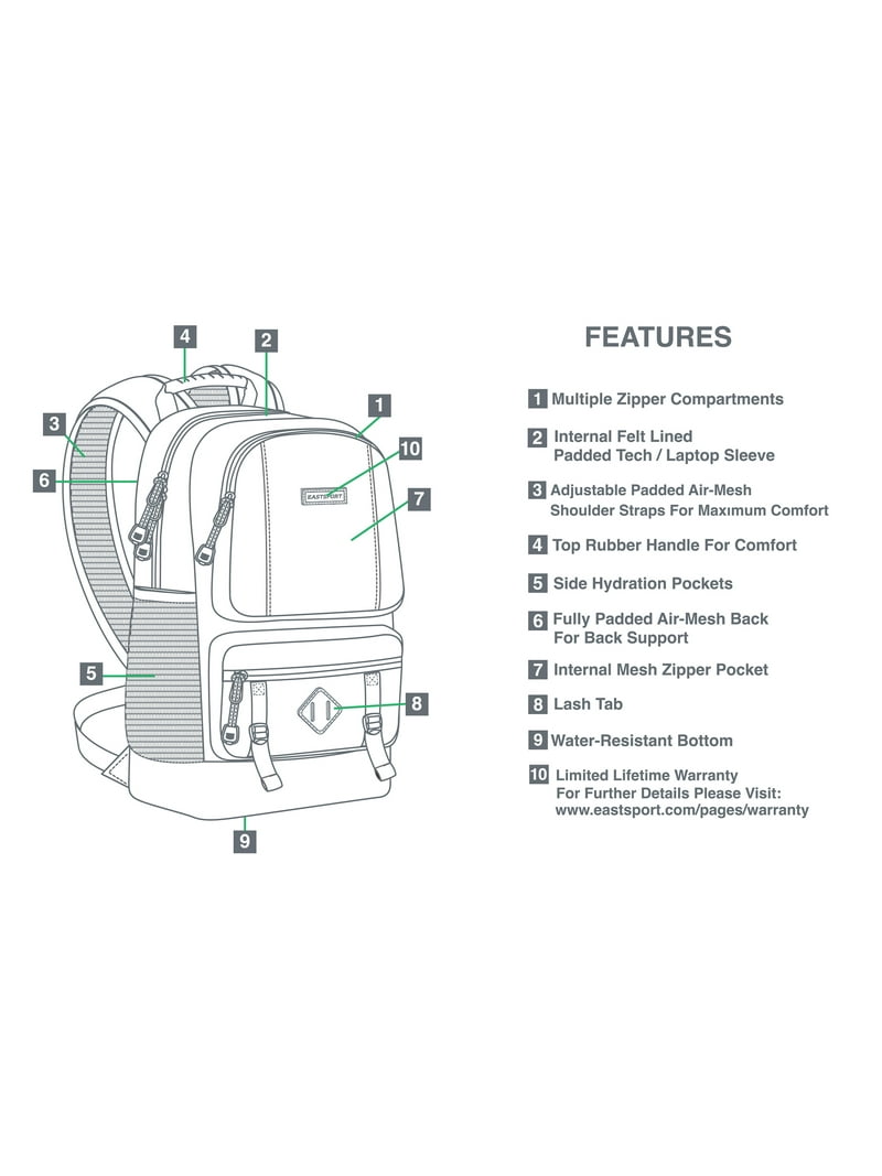 Eastsport Unisex Lexington Laptop Backpack, Black - Walmart.com