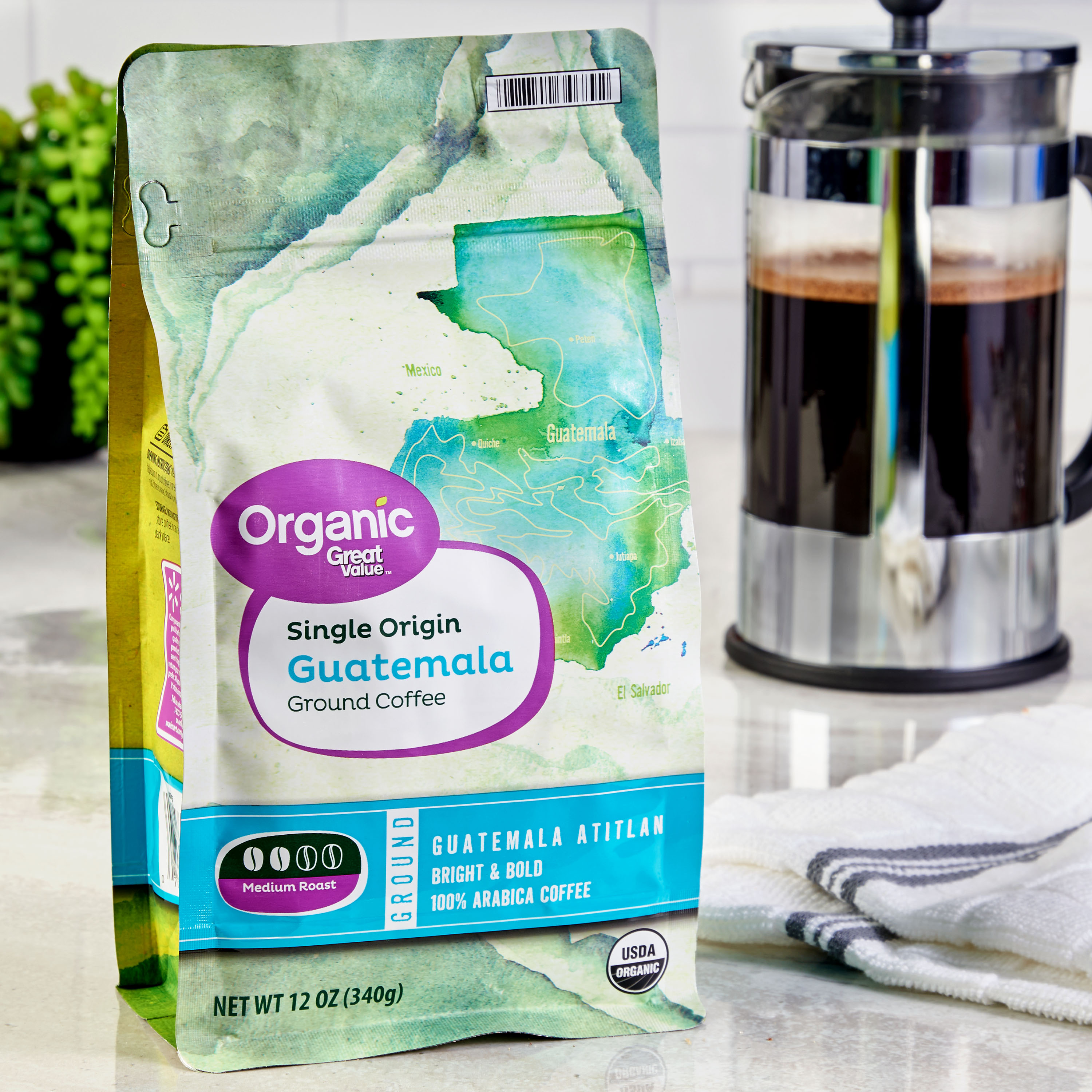Great Value Organic Guatemalan Medium Roast Ground Coffee, 12 Oz, Bag