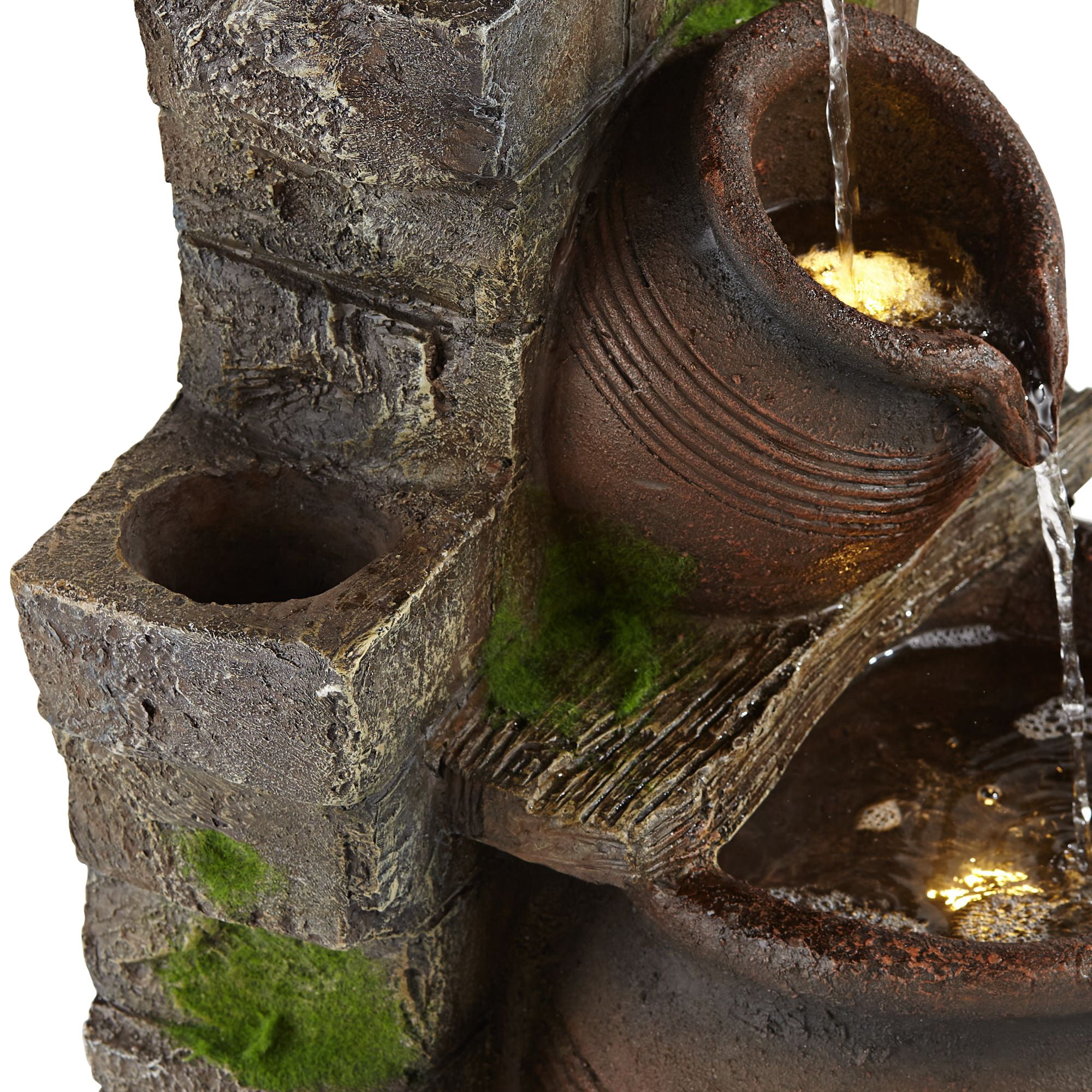 Four Jug 39 1/4" High Large Rustic Indoor Outdoor Decor Faux Stone Floor Fountain with Light LED Outside
