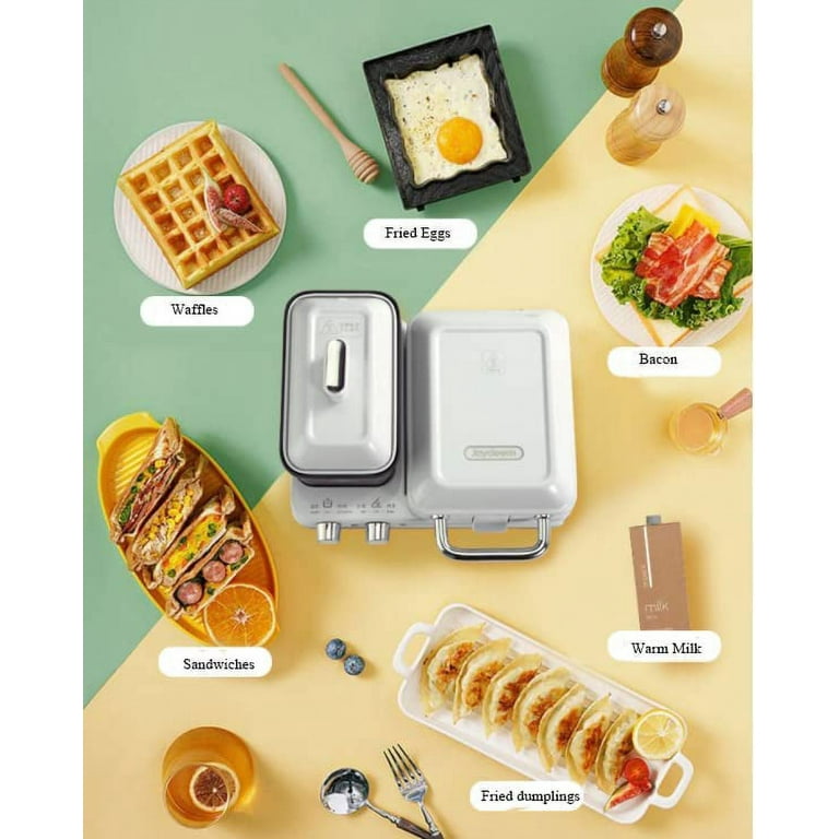 Joydeem 4-in-1 Breakfast Station, Multifunctional Breakfast Maker, Sandwich Maker with Egg Boiler, Panini Press Grill, Waffle Maker & Steamer, 2
