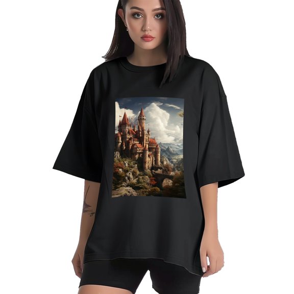 Plus Size Shirt for Women Black Tops for Women Short Sleeves Shirt for Women Castle (66） T Shirt Crewneck Shirt for Women XS