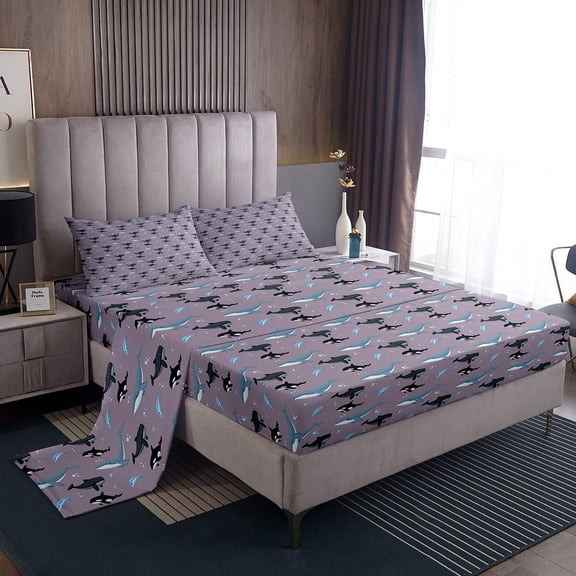 Erosebridal Cartoon Shark Bed Sheets King,Marine Animal Bedding King Size,Teen Bedroom Decor,Super Cozy,4pcs