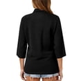 thumbnail image 6 of Womens Button Down 3/4 Sleeve Tennis Polo Shirts V Neck Collared Work T-Shirt Basic Business Casual Tops Black 2XL, 6 of 6