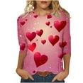 thumbnail image 2 of SOOMLON Valentines Day Shirts Women Couple Valentines Gift Casual 3/4 Sleeve Scoop Neck T Shirts Cute Love Heart Print Blouses Trendy Valentines Clothes 2025 Hot Pink XL, 2 of 5