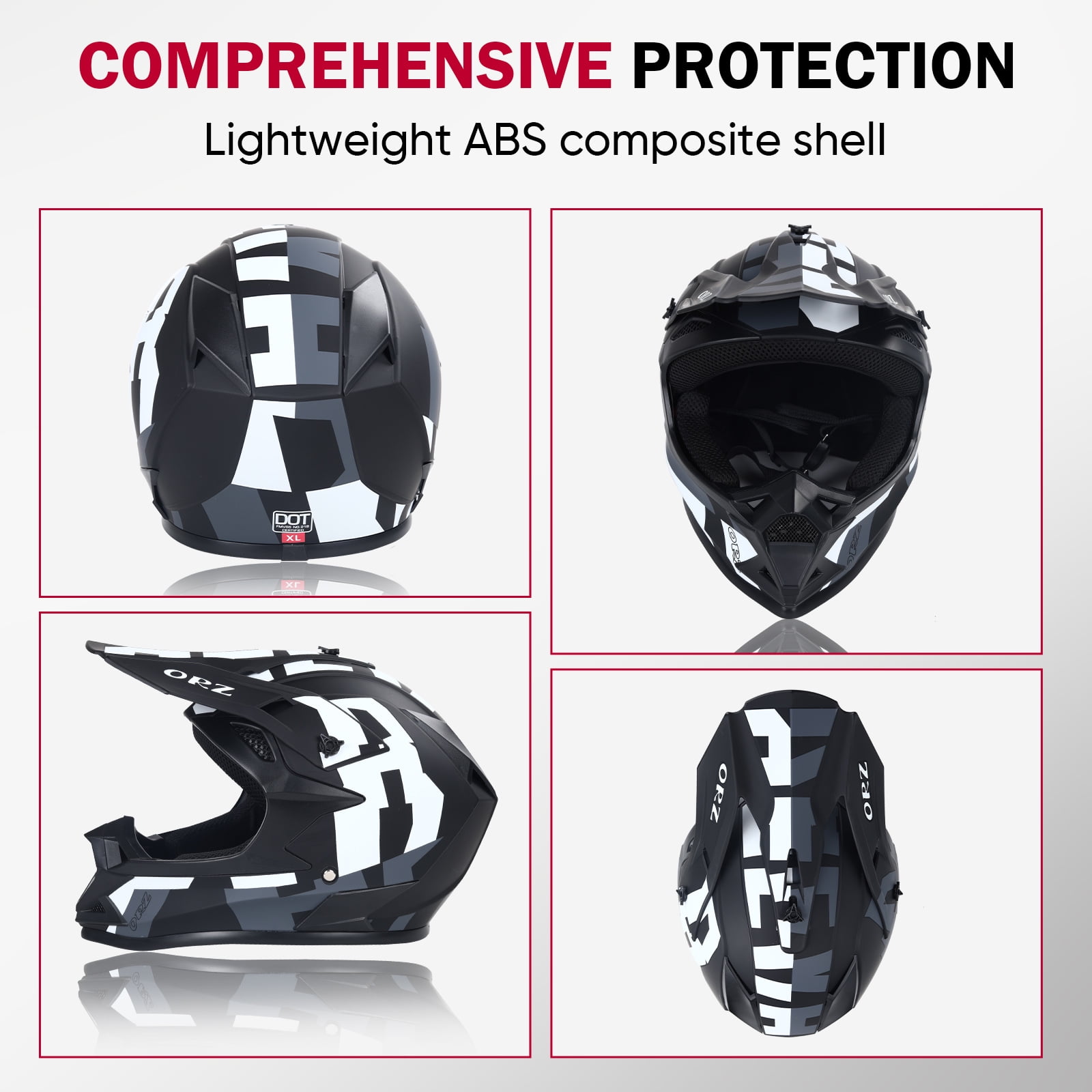 Motorcycle Full-Face Adult Helmet, DOT Approved Motocross ATV Offroad Dirt Bike Helmet, L Size, Black