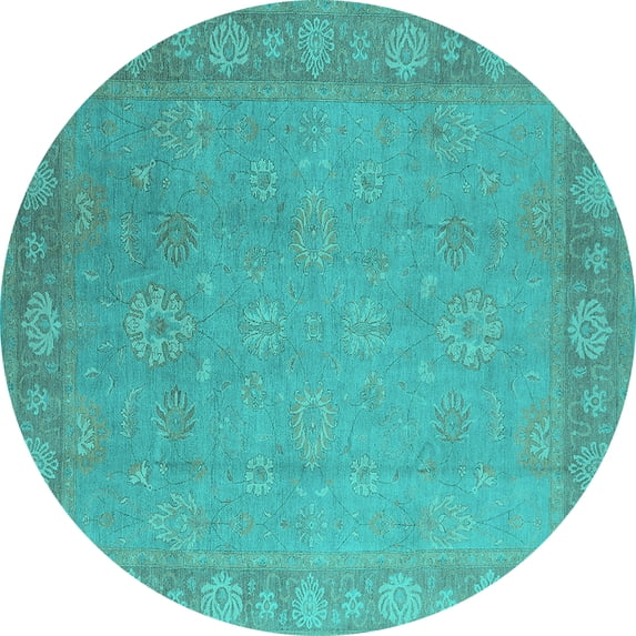 Ahgly Company Indoor Round Oriental Turquoise Blue Industrial Area Rugs, 3' Round