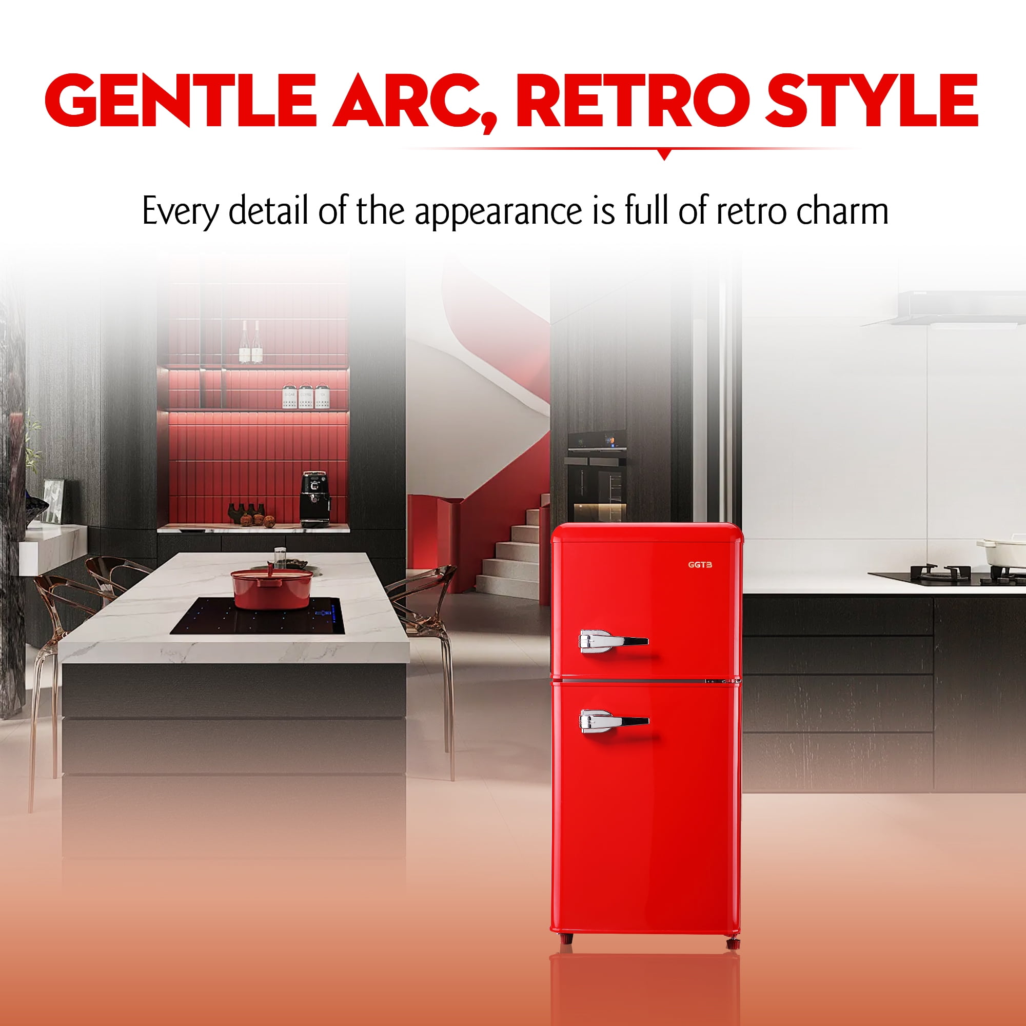 GGTB 3.2 cu.ft Retro Mini Fridge with Freezer, Double Door Compact Refrigerator, 7 Temperature Settings, Removable Shelves, Red for Dorm/Office/Apartment/Home