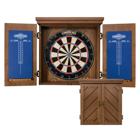 American Legend Charleston Bristle Dartboard Cabinet Set - Includes 18” dartboard and 6 steel tip darts