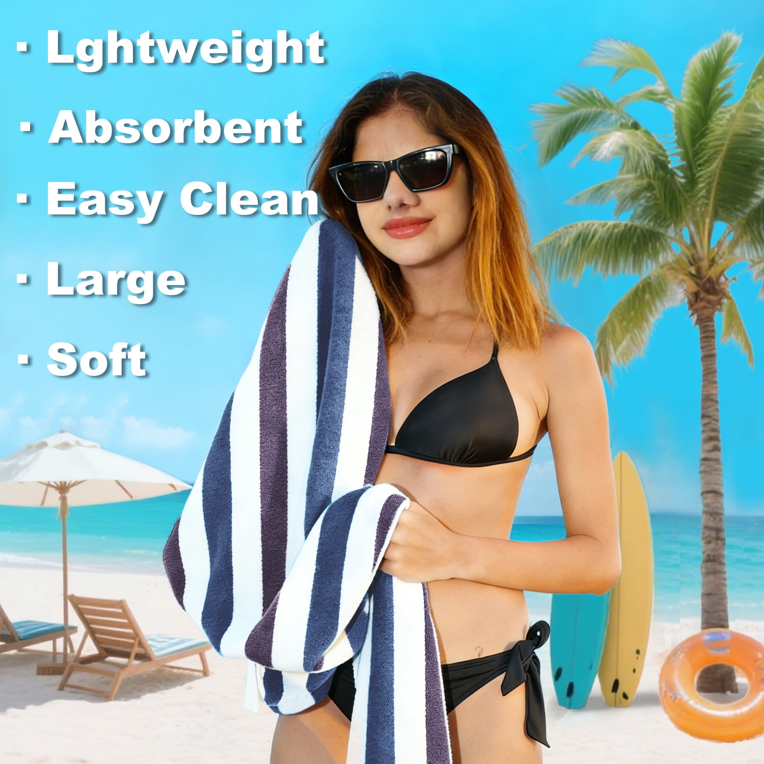 Jessy Home 4 Pack Navy Blue Purple Oversized Beach Towel Set, 40"x70" Striped Beach Towels Super Absorbent Towels for Beach, Pool