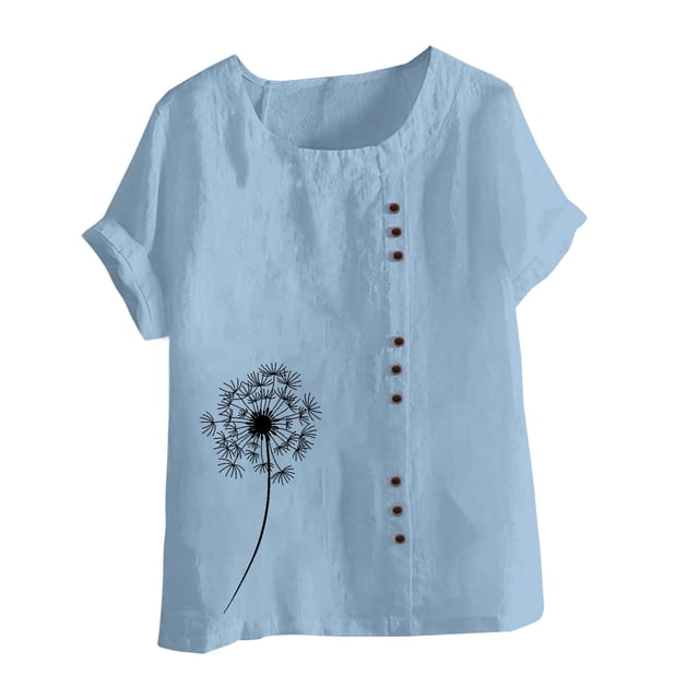 Birdeem Mode Femmes Été T-Shirt Imprimé Ample Col Rond Manches Courtes Blouse Décontractée